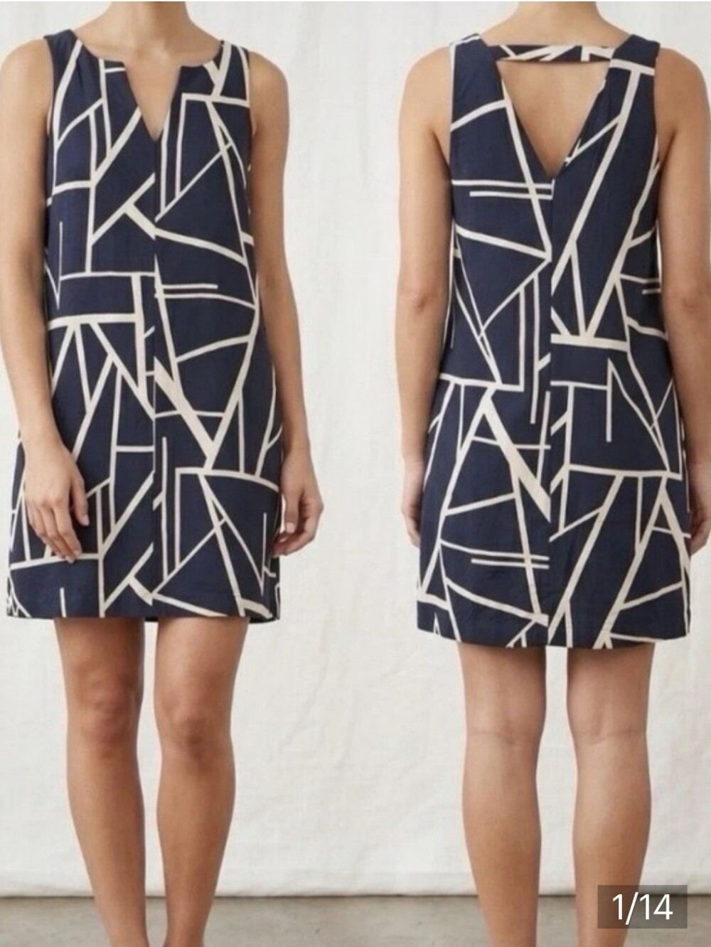 Banana Republic Navy & Cream Geometric Dress With Pockets. Small